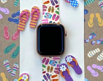Flip Flops Watch Band 38mm 40mm 41mm 42mm 44mm 45mm S/M M/L Series 1,2,3,4,5,6,7,8,9 Silicone Summer Beach Watchband Replacement
