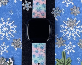 Christmas Snowflake Fitbit Versa 3,4/Fitbit Versa Sense S/L Silicone Cute Holiday Winter Watchband Replacement