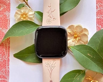 Correa de silicona grabada con diseño de flor de lirio para Fitbit Versa 1/Versa 2/Versa Lite S/L. Ideal para otoño, verano y primavera.