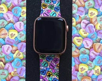 Candy Hearts Valentine Splatter Watch Band 38mm 40mm 41mm 42mm 44mm 45mm S/M M/L Series 1,2,3,4,5,6,7,8,9 Silicone Watchband Replacement