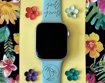 Beach Girl Watch Band 38mm 40mm 41mm 42mm 44mm 45mm S/M M/L Series 1,2,3,4,5,6,7,8,9 Silicone Engraved Summer Tropical Watchband Replacement