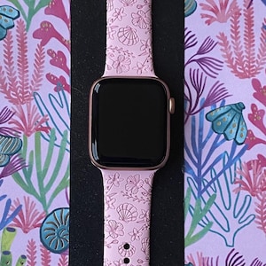 Seashell Floral Watch Band 38mm 40mm 41mm 42mm 44mm 45mm S/M M/L Series 1,2,3,4,5,6,7,8,9 Silicone Engraved Summer Watchband Replacement