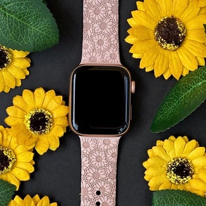 Sunflower Floral Watch Band 38mm 40mm 41mm 42mm 44mm 45mm S M M L Series1 2 3 4 5 6 7 8 9 Silicone Engraved Flower Watchband Replacement Etsy