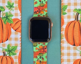 Plaid Pumpkins Watch Band 38mm 40mm 41mm 42mm 44mm 45mm S/M M/L Series 1,2,3,4,5,6,7,8,9 Silicone Fall Autumn Watchband Replacement
