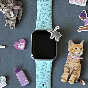 Yoga Cats Watch Band 38mm 40mm 41mm 42mm 44mm 45mm S/M M/L Series 1,2,3,4,5,6,7,8,9 Silicone Engraved Kitten Cute Watchband Replacement