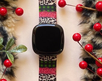 Christmas Leopard Fitbit Versa 3,4/Fitbit Versa Sense S/L Silicone Cute Holiday Winter Watchband Replacement