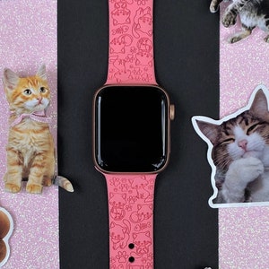 Cute Cats Watch Band 38mm 40mm 41mm 42mm 44mm 45mm S/M M/L Series 1,2,3,4,5,6,7,8,9 Silicone Engraved Kitten Cute Watchband Replacement