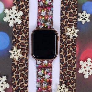 Christmas Lights Leopard Watch Band 38mm 40mm 41mm 42mm 44mm 45mm S/M M/L Series 1,2,3,4,5,6,7,8,9 Silicone Winter Watchband Replacement