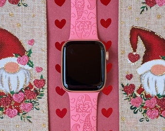 Valentine Gnomes Watch Band 38mm 40mm 41mm 42mm 44mm 45mm S/M M/L Series 1,2,3,4,5,6,7,8,9 Silicone Engraved Holiday Watchband Replacement