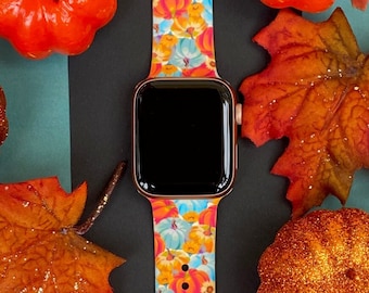 Pumpkins Watch Band 38mm 40mm 41mm 42mm 44mm 45mm S/M M/L Series 1,2,3,4,5,6,7,8,9 Silicone Fall Autumn Watchband Replacement
