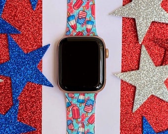 4th of July Watch Band 38mm 40mm 41mm 42mm 44mm 45mm S/M M/L Series 1,2,3,4,5,6,7,8,9 Silicone Patriotic Watchband Replacement