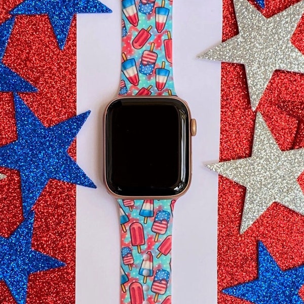 4th of July Watch Band 38mm 40mm 41mm 42mm 44mm 45mm S/M M/L Series 1,2,3,4,5,6,7,8 Silicone Patriotic Watchband Replacement