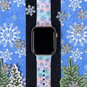 Snowflake Watch Band 38mm 40mm 41mm 42mm 44mm 45mm S/M M/L Series 1,2,3,4,5,6,7,8,9 Silicone Christmas Winter Watchband Replacement