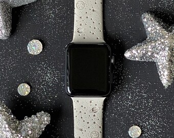 Cosmos Watch Band 38mm 40mm 41mm 42mm 44mm 45mm S/M M/L Series 1,2,3,4,5,6,7,8,9 Silicone Engraved Outer Space Science Watchband Replacement