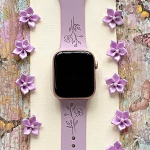 Spring Flower Watch Band 38mm 40mm 41mm 42mm 44mm 45mm S/M M/L Series 3,4,5,6,7 Silicone Engraved Summer Cute Watchband Replacement