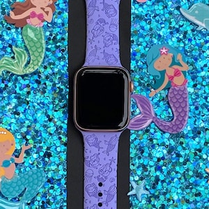 Mermaid Watch Band 38mm 40mm 41mm 42mm 44mm 45mm S/M M/L Series 1,2,3,4,5,6,7,8 Silicone Engraved Beach Summer Cute Watchband Replacement