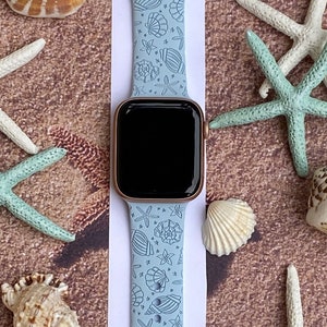Seashells Beach Watch Band 38mm 40mm 41mm 42mm 44mm 45mm S/M M/L Series 1,2,3,4,5,6,7,8,9 Silicone Engraved Summer Watchband Replacement