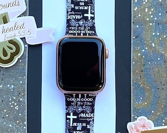 Cross Watch Band 38mm 40mm 41mm 42mm 44mm 45mm S/M M/L Series 1,2,3,4,5,6,7,8,9 Silicone Religious Bible Verse Watchband Replacement