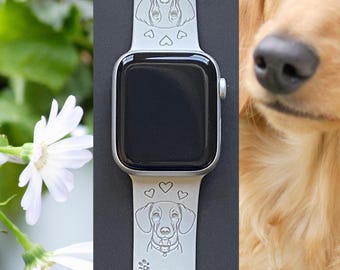 Dachshund  Dog Watch Band Silicone Engraved Band 38mm 40mm 41mm 42mm 44mm 45mm S/M M/L Series 1,2,3,4,5,6,7,8,9 Watchband Replacement