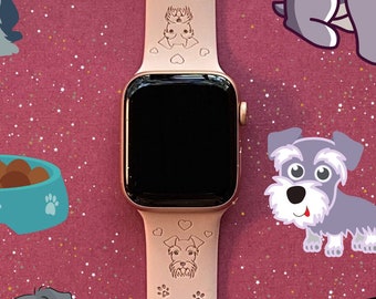 Schnauzer Dog Watch Band Silicone Engraved Band 38mm 40mm 41mm 42mm 44mm 45mm S/M M/L Series 1,2,3,4,5,6,7,8,9 Pet Watchband Replacement