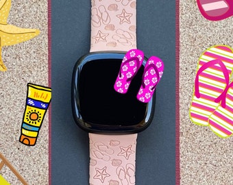 Sandals Fitbit Versa 3,4/Fitbit Versa Sense S/L Silicone Engraved Cute Summer Beach Watchband Replacement