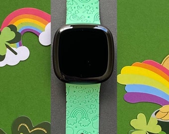 St. Patrick's Day Clover Fitbit Versa 3, Fitbit Versa 4/Fitbit Versa Sense S/L Silicone Engraved Cute Watchband Replacement