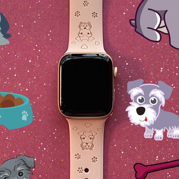 Schnauzer Dog Watch Band Silicone Engraved Band 38mm 40mm 41mm 42mm 44mm 45mm S/M M/L Series 1,2,3,4,5,6,7,8,9 Pet Watchband Replacement