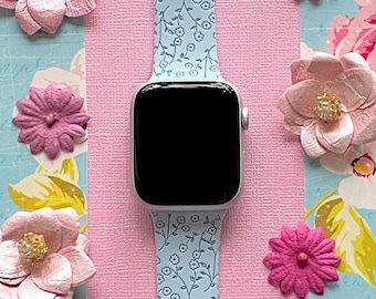 Flower Watch Band 38mm 40mm 41mm 42mm 44mm 45mm S/M M/L Series 1,2,3,4,5,6,7,8,9 Silicone Engraved Spring Flowers Watchband Replacement