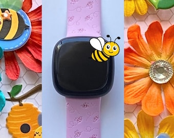 Bees Versa 3,4/Fitbit Versa Sense S/L Silicone Engraved Cute Animal Spring Summer Fall Watchband Replacement