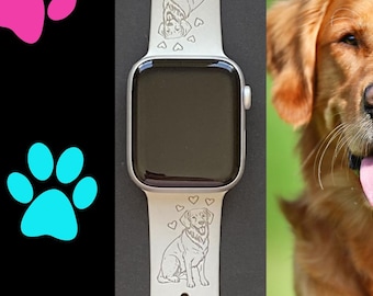 Golden Retriever Dog Watch Band Silicone Engraved Band 38mm 40mm 41mm 42mm 44mm 45mm S/M M/L Series 1,2,3,4,5,6,7,8,9 Watchband Replacement