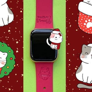 Christmas Cat Watch Band 38mm 40mm 41mm 42mm 44mm 45mm S/M M/L Series 1,2,3,4,5,6,7 Silicone Engraved Winter Animal Watchband Replacement