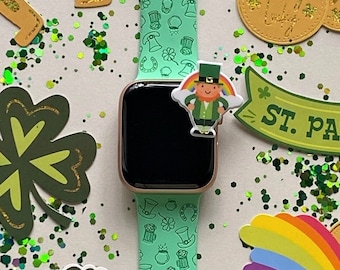 St Patrick's Day Watch Band 38mm 40mm 41mm 42mm 44mm 45mm S/M M/L Series 1,2,3,4,5,6,7,8,9 Silicone Engraved St Patty Watchband Replacement