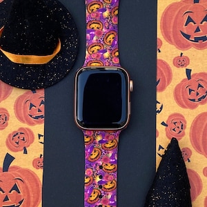 Leopard Pumpkins Halloween Watch Band 38mm 40mm 41mm 42mm 44mm 45mm S/M M/L Series 1,2,3,4,5,6,7,8,9 Silicone Watchband Replacement