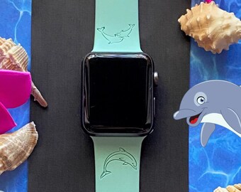 Dolphin Watch Band 38mm 40mm 41mm 42mm 44mm 45mm S/M M/L Series 1,2,3,4,5,6,7,8,9 Silicone Engraved Cute Summer Animal Watchband Replacement