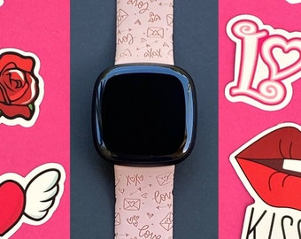 Xoxo Valentine's Day Versa 3,4/Fitbit Versa Sense S/L Silicone Engraved Cute Heart Watchband Replacement