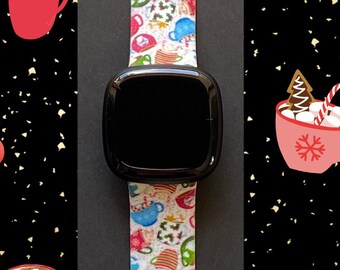 Coffee Lover Fitbit Versa 1/Versa 2/Versa Lite S/L Silicone Engraved Cute Holiday Winter Watchband Replacement