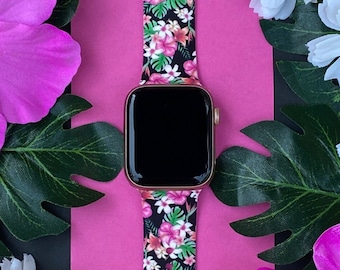 Tropical Paradise Watch Band 38mm 40mm 41mm 42mm 44mm 45mm S/M M/L Series 1,2,3,4,5,6,7,8,9 Silicone Summer Beach Watchband Replacement