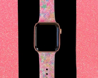 Pastel Splatter Watch Band 38mm 40mm 41mm 42mm 44mm 45mm S/M M/L Series 1,2,3,4,5,6,7,8 Silicone Pink Watchband Replacement