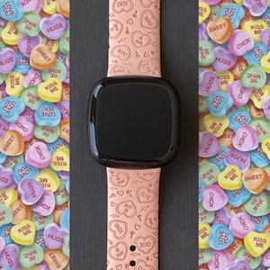 Candy Hearts Valentine&#39;s Day Versa 3,4/Fitbit Versa Sense S/L Silicone Engraved Cute Heart Watchband Replacement
