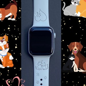 Cat Dog Love Watch Band Silicone Engraved Band 38mm 40mm 41mm 42mm 44mm 45mm S/M M/L Series 1,2,3,4,5,6,7,8,9 Animal Watchband Replacement