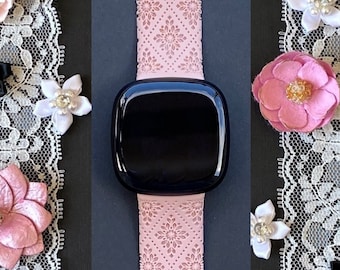Fancy Lace Fitbit Versa 3,4/Fitbit Versa Sense S/L Silicone Engraved Cute Elegant Wedding Watchband Replacement