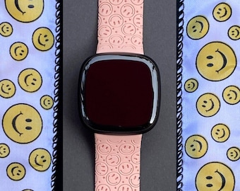 Smiley Fitbit Versa 3,4/Fitbit Versa Sense S/L Silicone Engraved Halloween Cute Smile Watchband Replacement