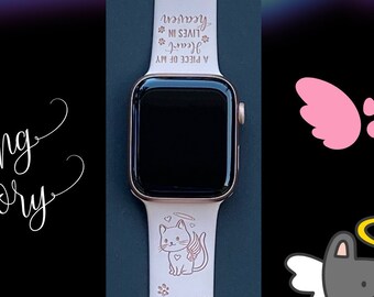 Cat Memorial Watch Band 38mm 40mm 41mm 42mm 44mm 45mm S/M M/L Series 1,2,3,4,5,6,7,8,9 Silicone Engraved Pet Loss Watchband Replacement