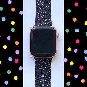Fancy Rainbow Dots Black Watch Band 38mm 40mm 41mm 42mm 44mm 45mm S/M M/L Series 1,2,3,4,5,6,7,8,9 Silicone Polka Dot Watchband Replacement