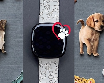 Dog Fitbit Versa 3,4/Fitbit Versa Sense S/L Silicone Engraved Cute Dog Lover Animal Watchband Replacement