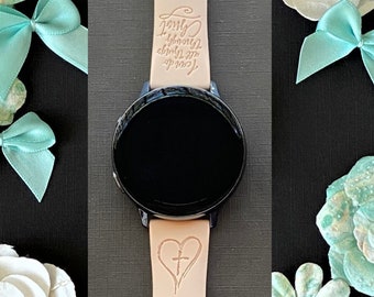 Cross Samsung Galaxy Watch Band Slim Fit 20mm Religious Bible Verse Jesus Watchband Replacement
