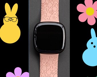 Easter Bunny Fitbit Versa 3,4/Fitbit Versa Sense S/L Silicone Engraved Cute Rabbit Watchband Replacement