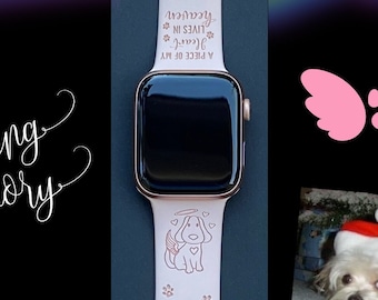Dog Memorial Watch Band 38mm 40mm 41mm 42mm 44mm 45mm S/M M/L Series 1,2,3,4,5,6,7,8,9 Silicone Engraved Pet Loss Watchband Replacement