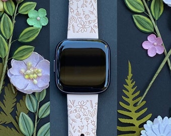 Flower Fitbit Versa 1/Versa 2/Versa Lite S/L Silicone Engraved Cute Fall Summer Spring Floral Watchband Replacement