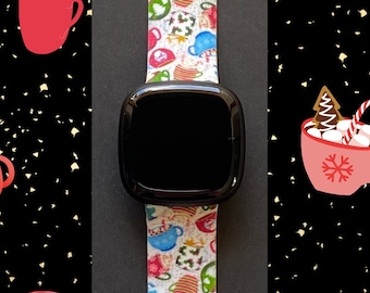 Coffee Lover Fitbit Versa 3,4/Fitbit Versa Sense S/L Silicone Cute Holiday Winter Watchband Replacement